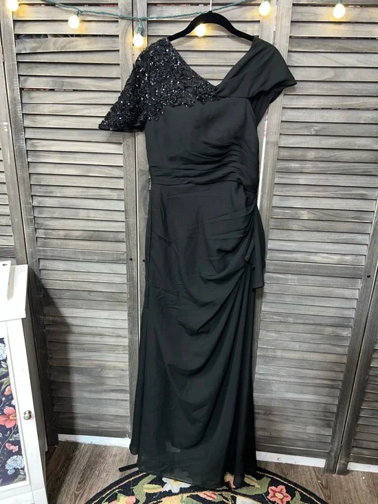 One Shoulder Mother of the Bride Formal Mermaid Dress Black Satin Wedding Guest - Picture 5 of 11